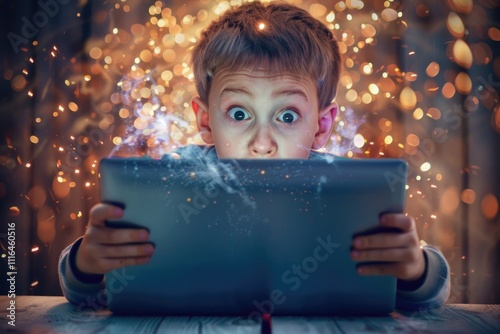 Internet Computer: Shocked Boy Surprised on Laptop in Cyberspace