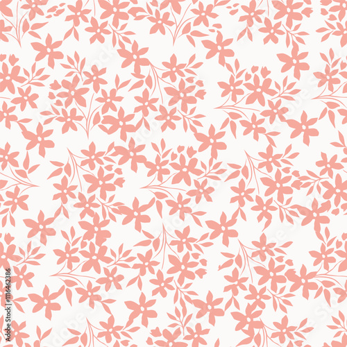 Seamless floral pattern, liberty ditsy print of mini pretty bouquets. Cute botanical design: small hand drawn flowers, tiny leaves in an abstract composition on a light background