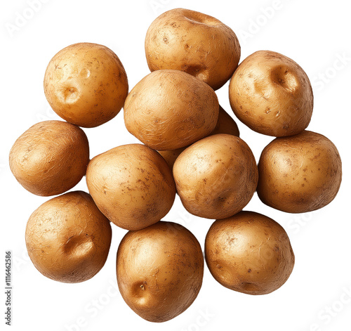 Pile of unpeeled potatoes on a white background
