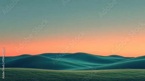 A serene landscape featuring rolling hills under a soft gradient sky at dusk, creating a tranquil and peaceful atmosphere.