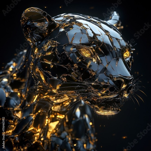 Shattered Glass Cheetah Sculpture Artistic Rendering photo