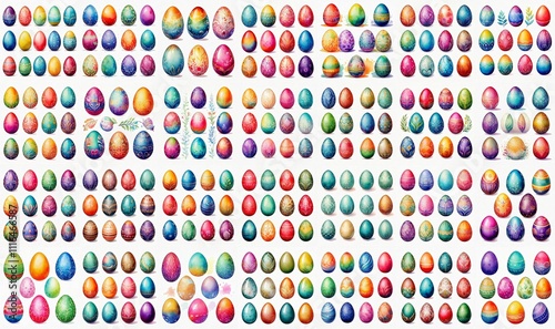 Set of Easter eggs set watercolor template for design. Watercolour illustration for Easter holidays design on white background. Bright color