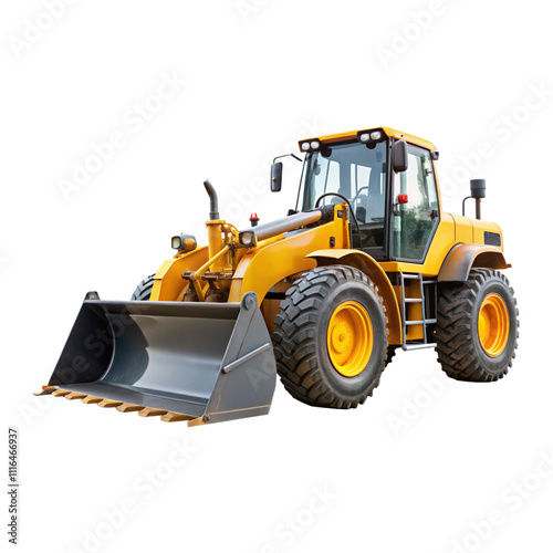 A yellow end loader with with a transparent background, PNG file photo