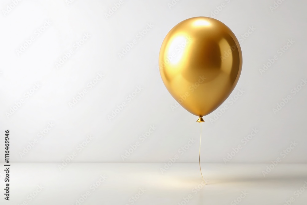 A single gold helium balloon drifts on a white background, symbolizing celebration and joy for festive occasions, enhancing special moments with minimalist elegance and clean aesthetic. A single gold helium balloon drifts on a white background, symbolizing celebration and joy for festive occasions, enhancing special moments with minimalist elegance and clean aesthetic.