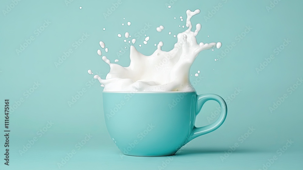 White foam spilling over the rim of a ceramic cup on a pastel background White foam spilling over the rim of a ceramic cup on a pastel background