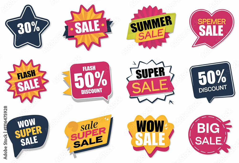 Obraz premium Set of sale tags. Sale tags and labels. sales promotion banner. Big and mega sale offer discount promotion. Flat sale Vector Illustration.