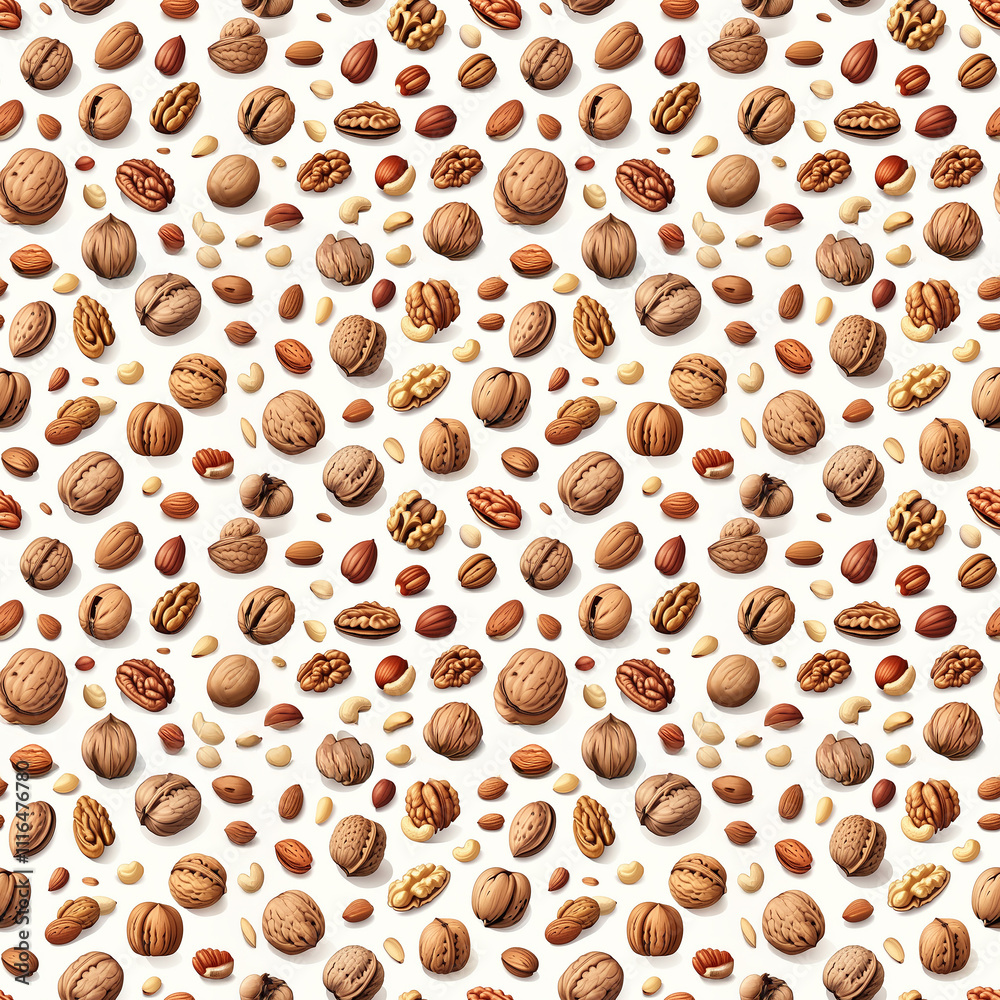 Obraz premium Diverse assortment of nuts spread across a bright surface creating a colorful pattern