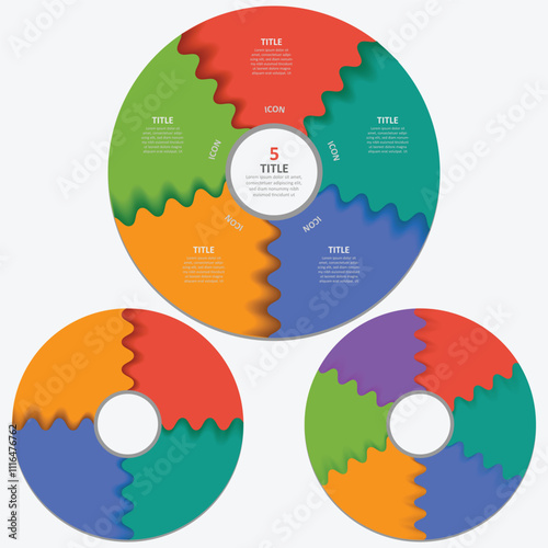 Circle waves chart infographic template with 4,5,6 options vector image