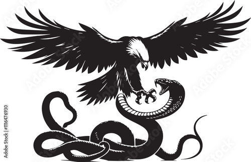 Dynamic eagle and snake illustration showing primal conflict