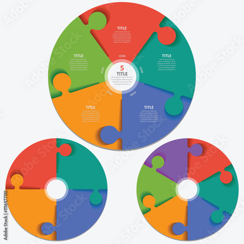 Circle puzzle chart infographic template with 4,5,6 options vector image