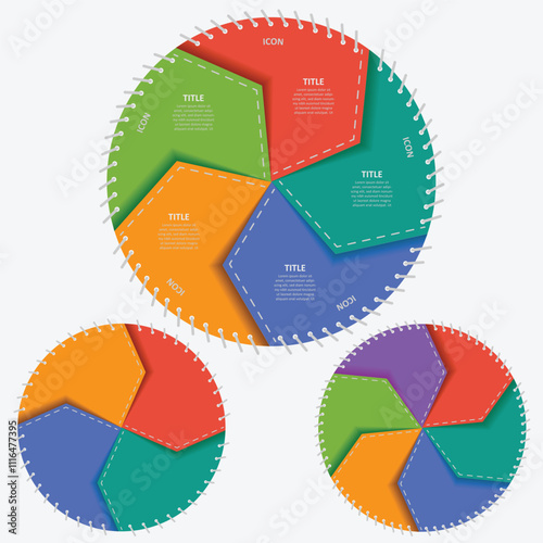 Circle stitching chart infographic template with 4,5,6 options vector image