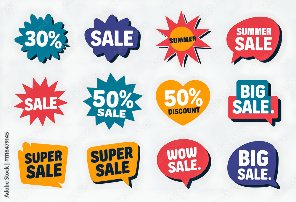 Obraz premium Set of sale tags. Sale tags and labels. sales promotion banner. Big and mega sale offer discount promotion. Flat sale Vector Illustration.