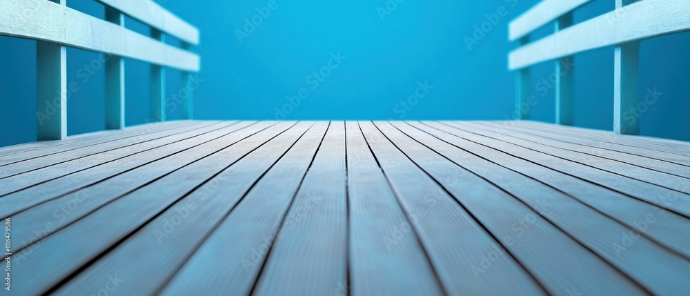 Minimalist Wooden Pier on Blue Background Minimalist Wooden Pier on Blue Background