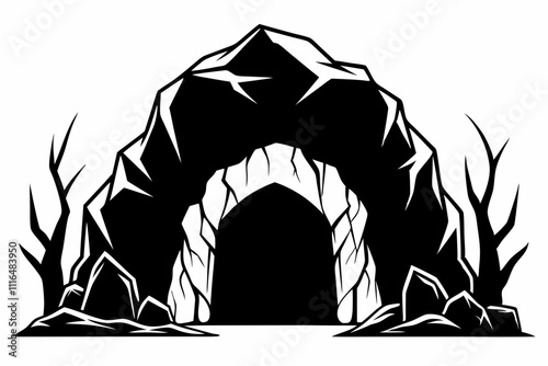 A simple Cave Entrance silhouette black vector