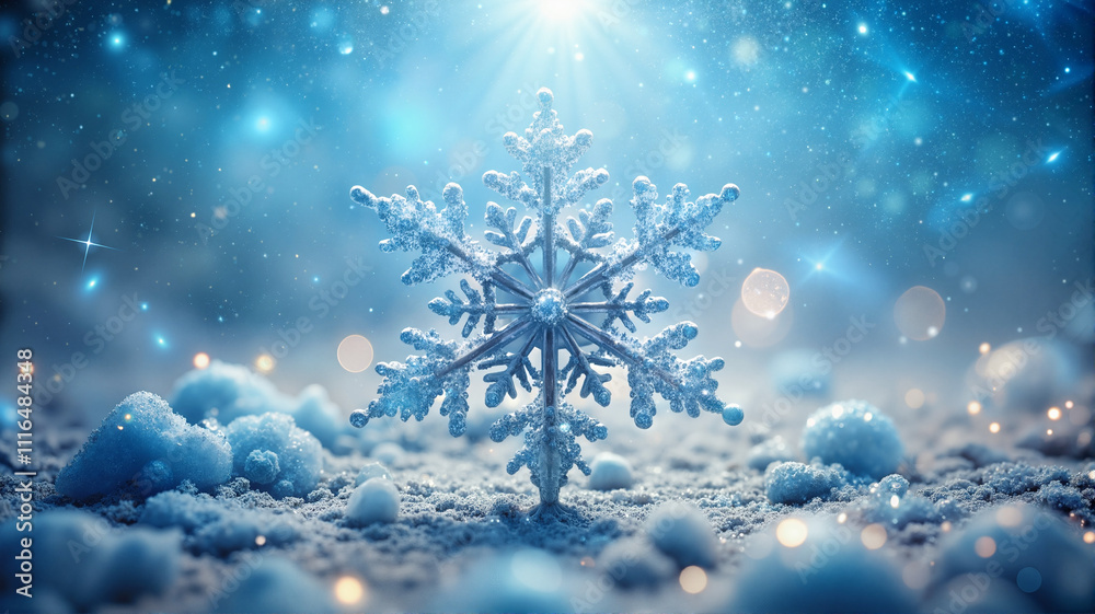 Fototapeta premium Sparkling snowflake with glowing winter light
