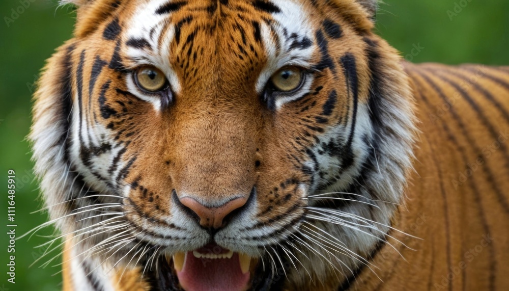 3D illustration of a tiger's face emphasizing its fierce expression 3D illustration of a tiger's face emphasizing its fierce expression