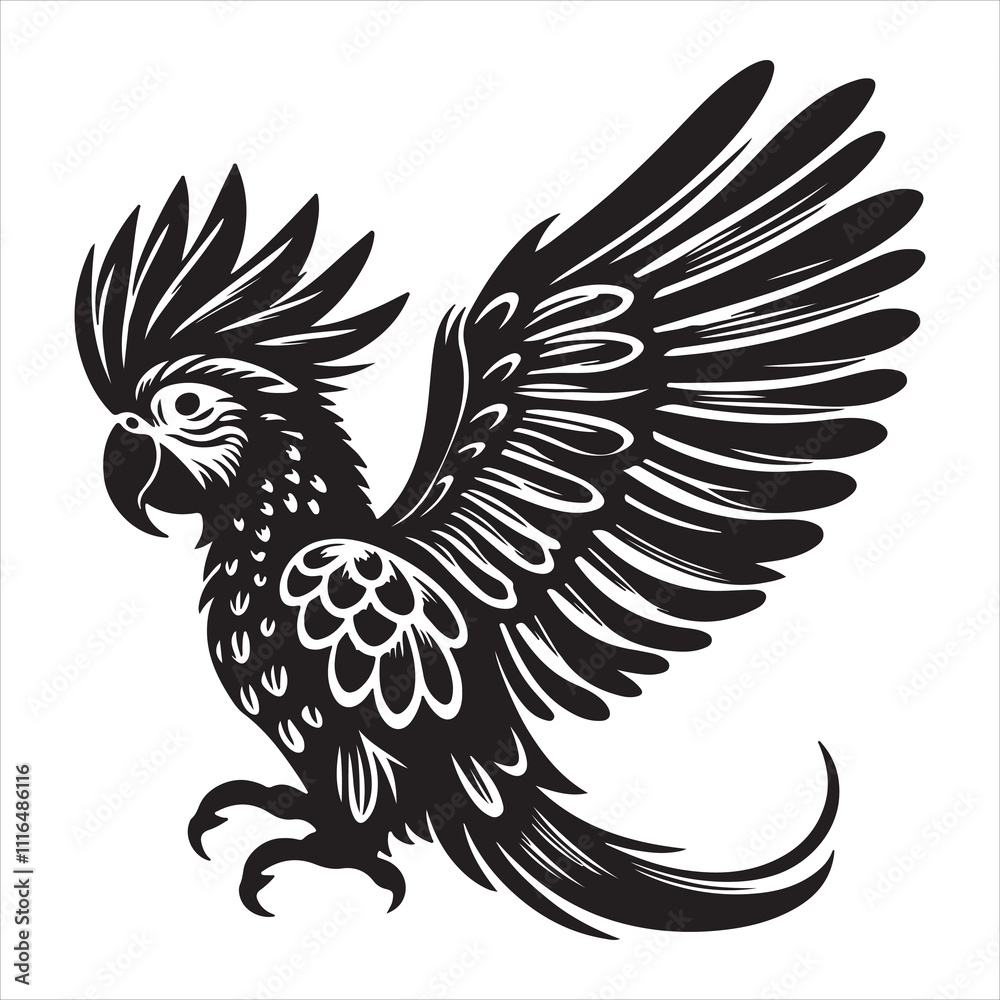 Obraz premium A sketch of a parrot perched on a flower-adorned branch