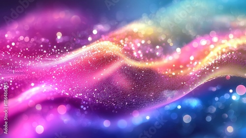 Abstract waves of vibrant colors and sparkling light particles