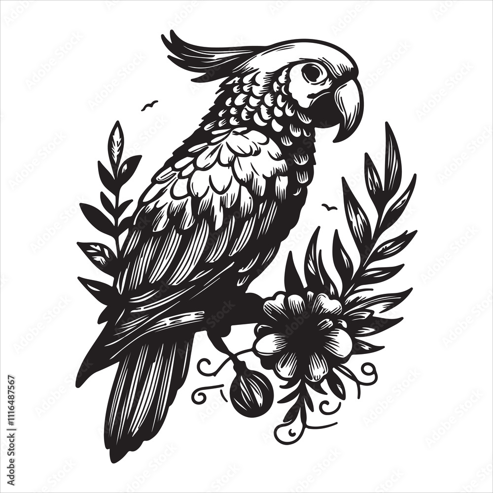 Obraz premium Graphic silhouette design of a parrot