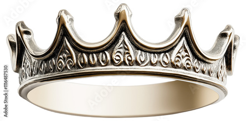 Metallic crown with ornate design and pointed tips. photo