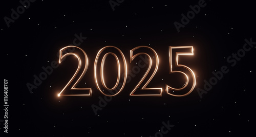 2025 new year golden metallic numbers, 3d render