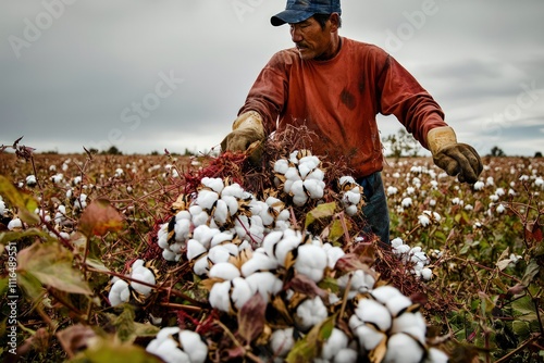 A man harvesting cotton in moody fields, showcasing the hard work agriculture photo