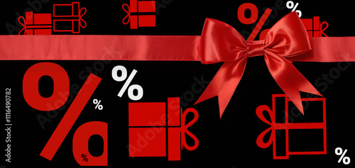 Red ribbon and bow, black d...