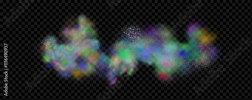 An explosion of colorful smoke clouds.Multicolor fog with blue and yellow particles.Explosions of color powder.