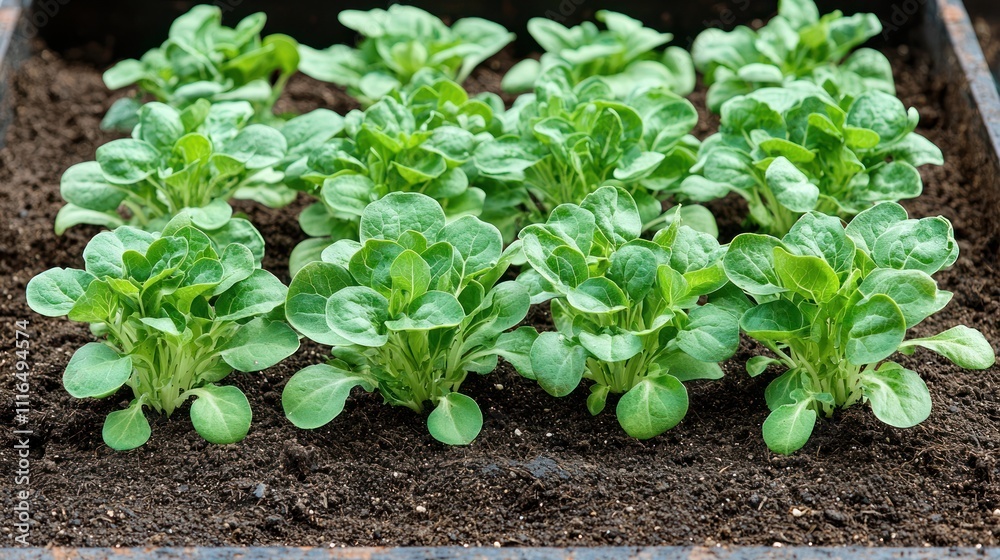 Vibrant Green Corn Salad Seedlings in a Garden Tray Vibrant Green Corn Salad Seedlings in a Garden Tray