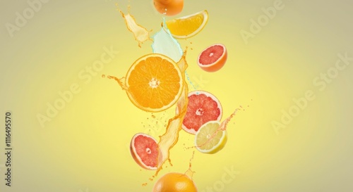 Citrus Splash: Vibrant Orange, Lemon, and Grapefruit with Juice Droplets