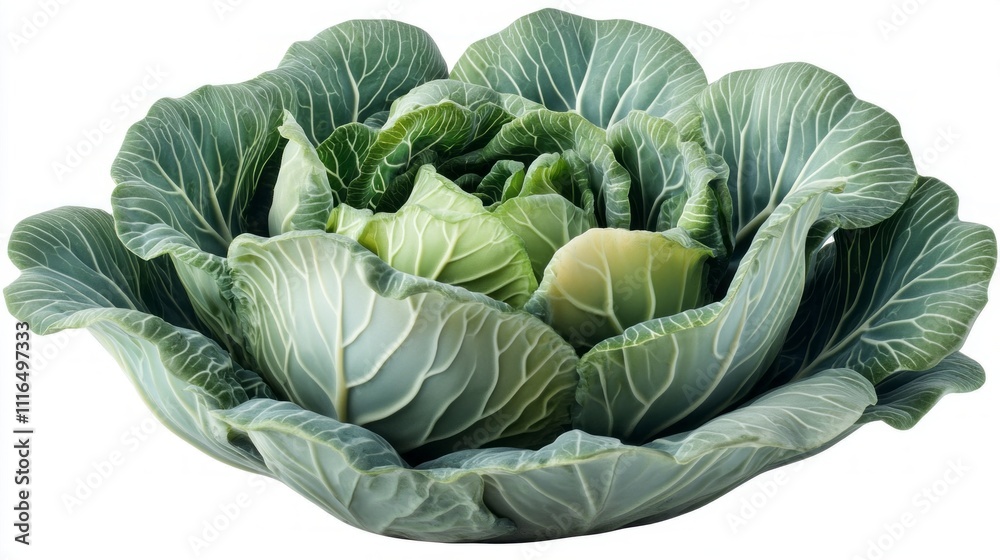 Obraz premium This stunning depiction showcases a lush cabbage head, perfectly formed with vibrant green leaves unfurling beautifully