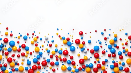 Colorful spheres scattered on white background.