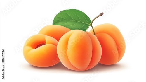 Wallpaper Mural Three ripe apricots with a leaf, isolated on white background. Torontodigital.ca