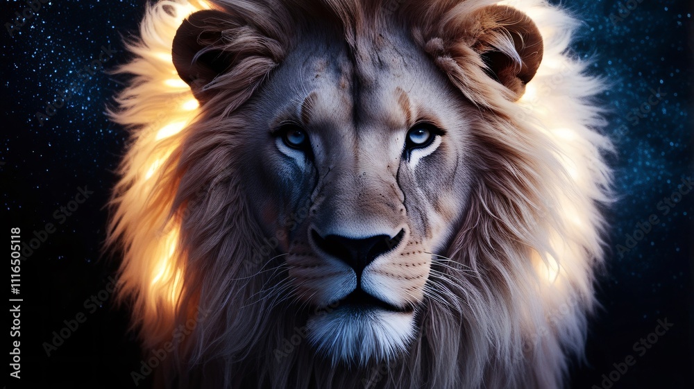 Naklejka premium portrait of a spectral lion with a glowing mane
