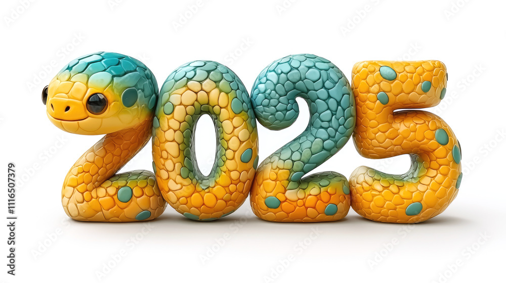 Fototapeta premium Number 2025 in the form of a snake, symbol of the New Year. New Year 2025