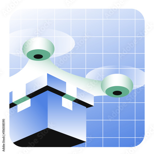 Drone delivery on blueprint background icon