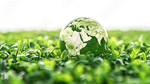 Earth Isolated on a White Background with a Green World Map Illustration, Symbolizing Global Environmental Awareness and the Drive for Sustainable Practices Worldwide photo