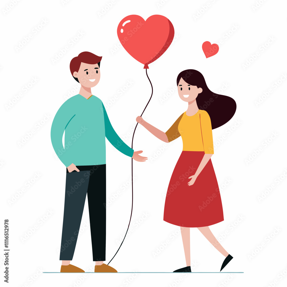 Man and woman holding with love balloon on a white background Man and woman holding with love balloon on a white background