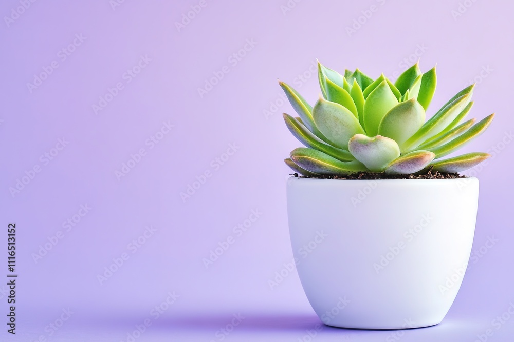 Obraz premium Succulent plant in white pot on purple background
