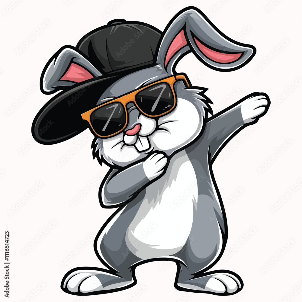 Fototapeta premium Dabbing Cute Rabbit Vector Illustration