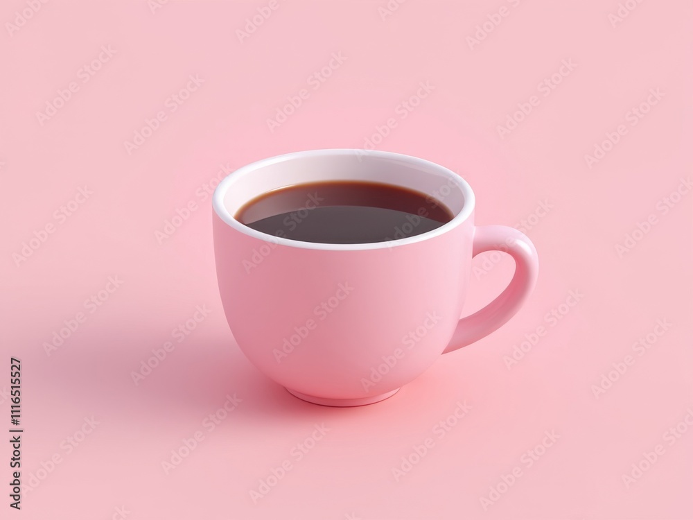 Minimalist pink ceramic coffee cup filled with black coffee, placed on a pastel pink background, emphasizing simplicity and soft tones Minimalist pink ceramic coffee cup filled with black coffee, placed on a pastel pink background, emphasizing simplicity and soft tones