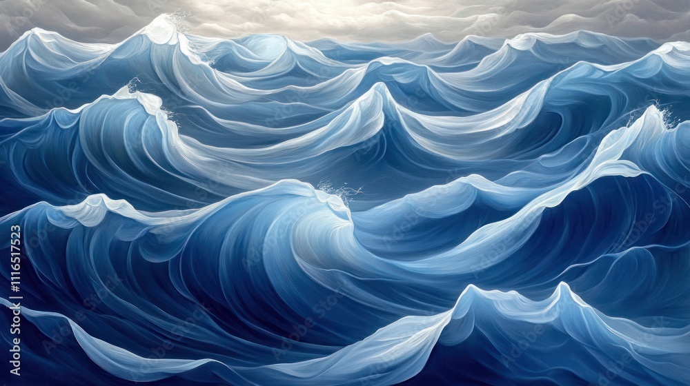 Abstract Painting Of Ocean Waves Rolling