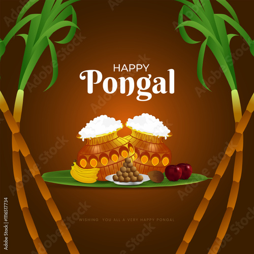 Illustration of Happy Pongal Holiday Harvest Festival of Tamil Nadu South India greeting vector background. Pongal is a Tamil harvest festival celebrated in South India. 
