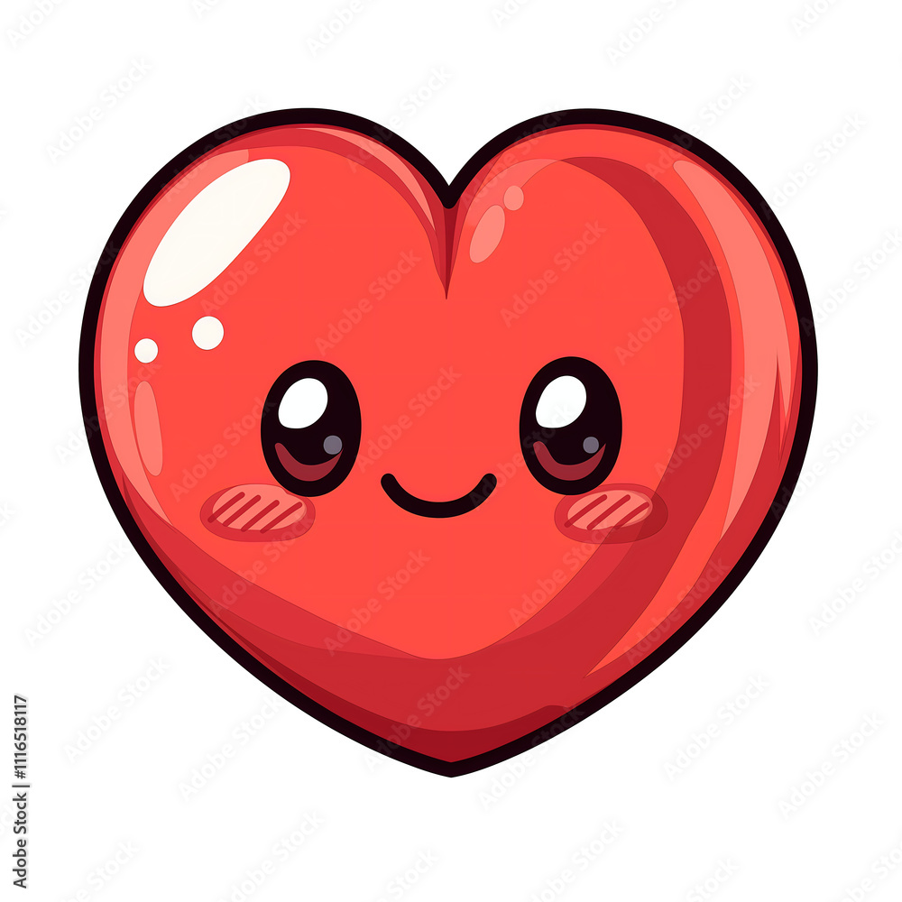 Obraz premium adorable kawaii happy cartoon heart , playful expression with big shiny eyes and pink cheek