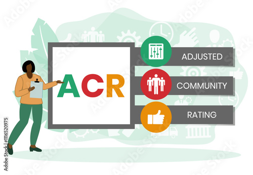 ACR - Adjusted Community Rating acronym. business concept background. illustration for website banner, marketing materials, business presentation, online advertising.