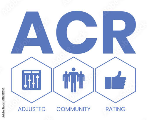 ACR - Adjusted Community Rating acronym. business concept background. illustration for website banner, marketing materials, business presentation, online advertising.