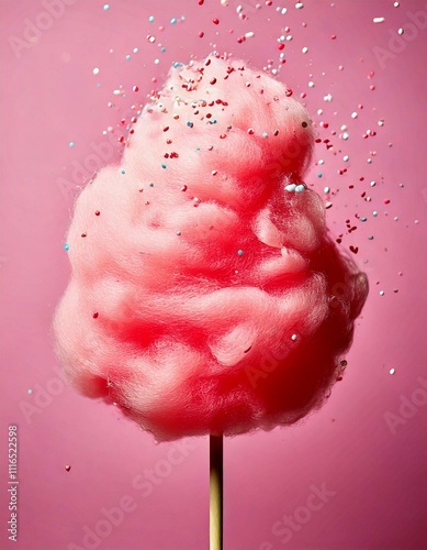 Sprinkled pink cotton candy on a pink background photo