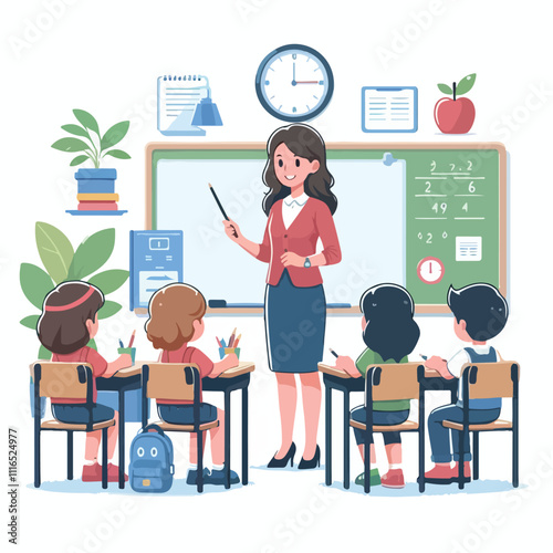 Teacher and students in classroom. Back to classroom