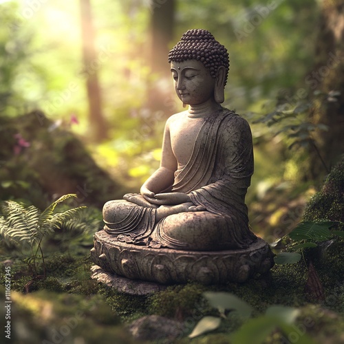 Serene Buddha Statue in a Tranquil Forest Setting photo