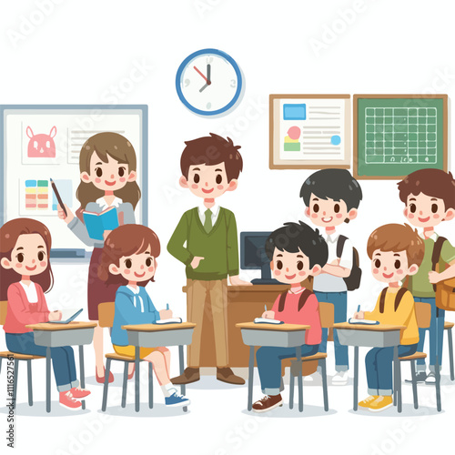 Teacher and students in classroom. Back to classroom